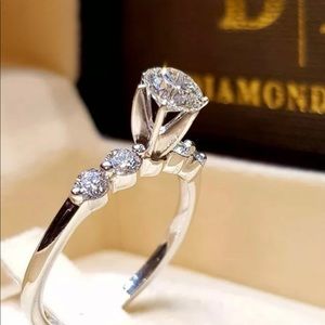 Silver & White Sapphire Ring Size 9